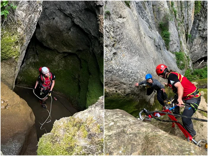 Tânărul a fost scos de salvamontiţti din avenul unde s-a aventurat. Foto: Salvamont Alba