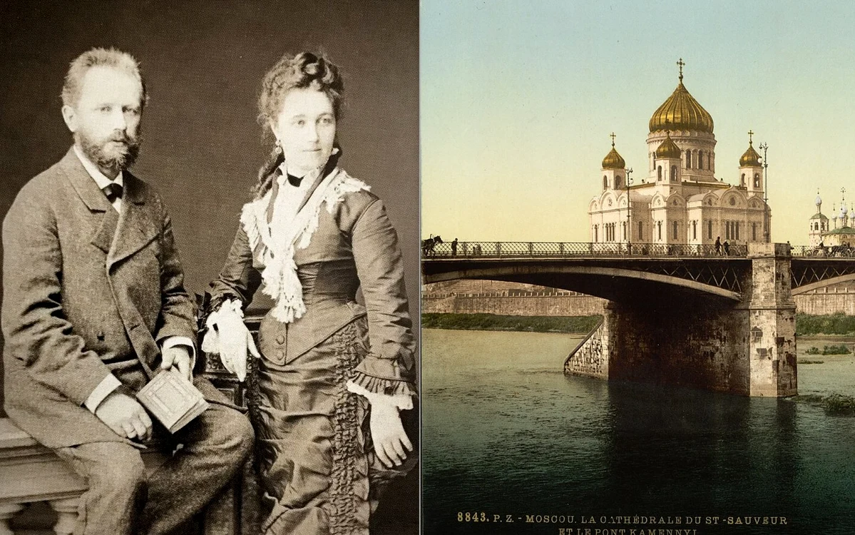 Piotr Ilici Ceaikovski și soția sa Antonia. Râul Moscova.
