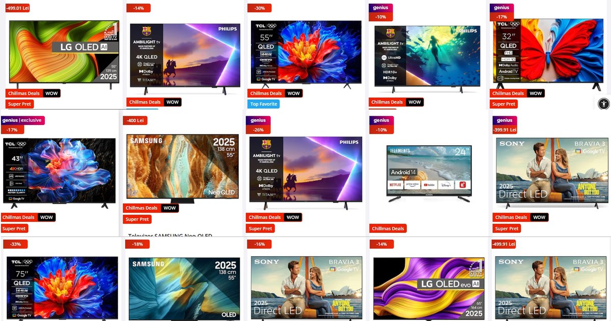 Chillmas Deals 2025 pe eMAG: Televizoare cu reduceri mari