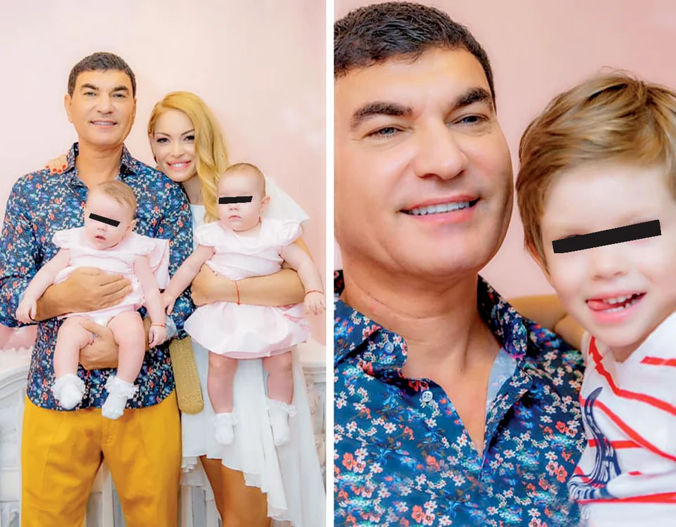 Cristi Borcea după eliberare, alături de soție, de gemene și de fiul lor, Milan (3 ani)