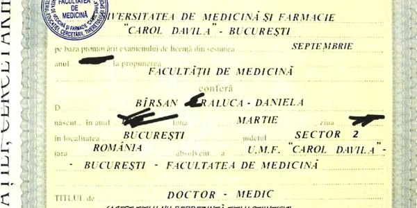 Diplomă licenţă contrafăcută Raluca Bîrsan Foto Adevărul