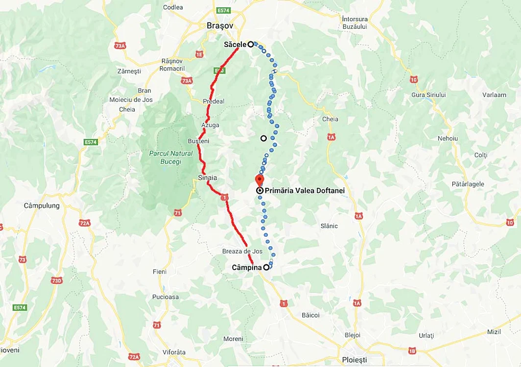Drumul Judeţean 101 (cu linie punctată albastră), alternativă la DN1?