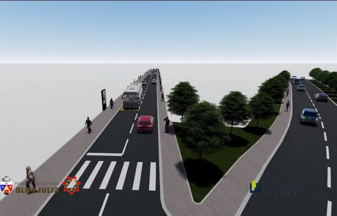 Reprezentare 3D a proiectului de modernizare a opt stăzi din Alba Iulia
