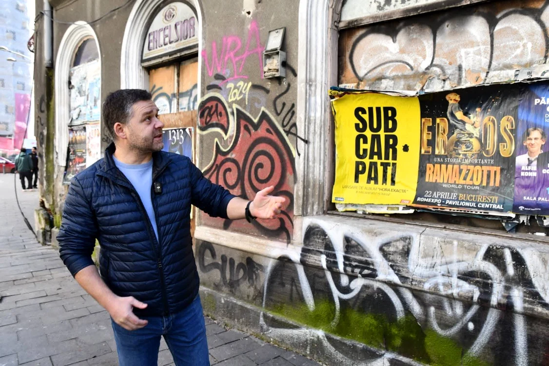 Ciucu lângă o clădire cu graffiti