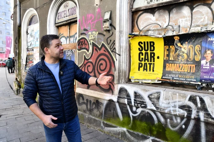 Ciucu lângă o clădire cu graffiti