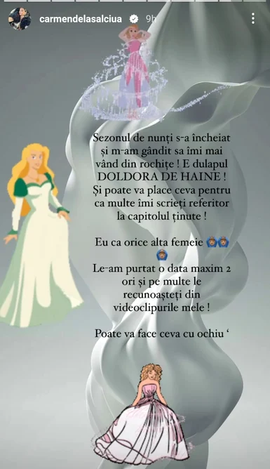 Motivul pentru care cântăreața își vinde din rochii / foto: InstaStory 