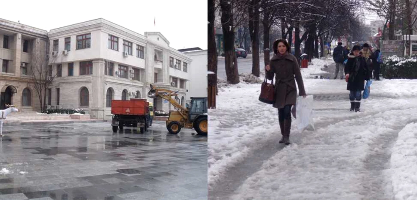 În Piaţa Unirii este curat, pe trotuare, zăpadă la greu Foto: Ştefan Borcea
