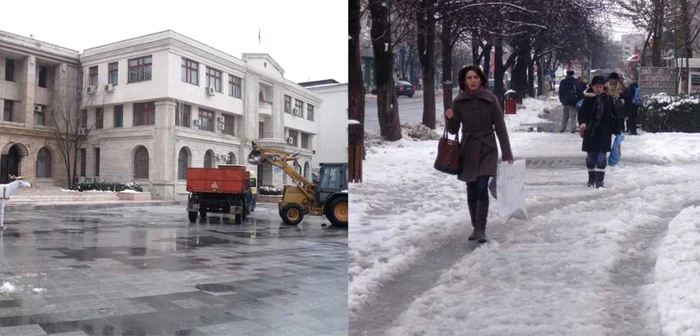 În Piaţa Unirii este curat, pe trotuare, zăpadă la greu Foto: Ştefan Borcea