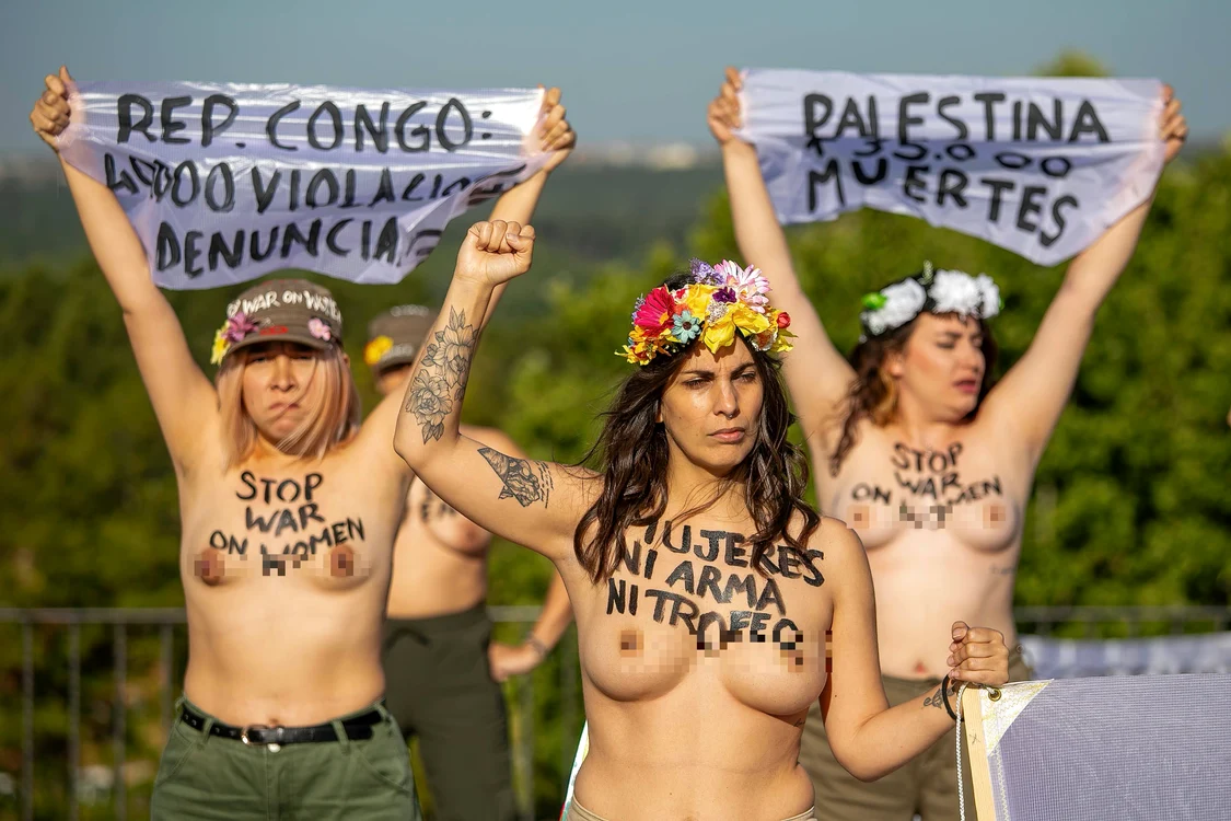 Activistele Femen și Extinction Rebellion, la Madrid. Mai 2024