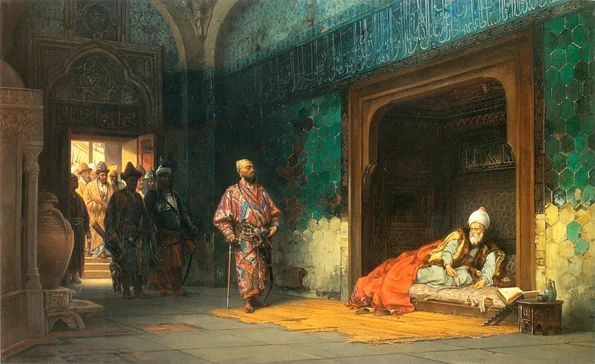 Baiazid, capturat de Timur. Pictură de Stanisław Chlebowski din 1878 (© Wikimedia Commons)