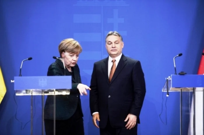 Cancelarul germna Angela Merkel ;i premierul maghiar Viktor Orban