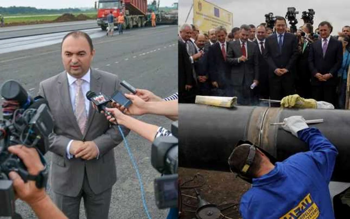 Preşedintele Consiliului Judeţean Iaşi, Cristian Adomniţei, pe pista nouă a aeroportului, iar Victor Ponta în mijlocul mulţimii care a vizitat şantierul gazoductului FOTO Adevărul