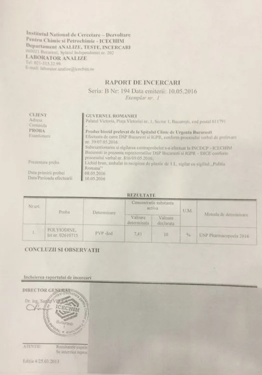 Rezultatele probelor recoltate de la Spitalul Floreasca