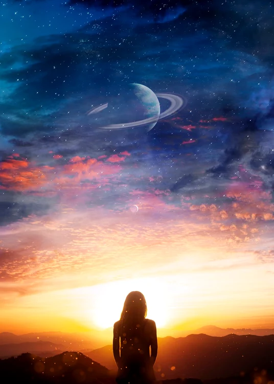 back view woman astral wallpaper jpg
