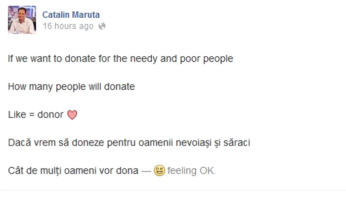 Una dintre postările care apar pe pagina lui Măruţă