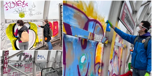 Zeci de voluntari au curățat stația STB de pe Pasajul Basarab FOTO Facebook / Oraș Curat