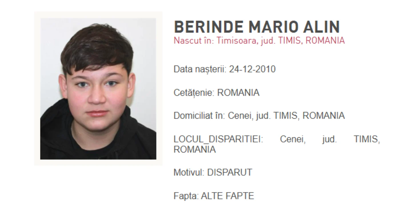  Mario fusese dat dispărut de mama sa / foto: Poliția româna