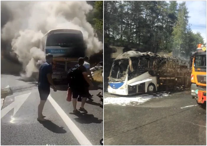 Pasagerii autocarului au ieșit la timp și nimeni nu a fost rănit. Foto: News Maker
