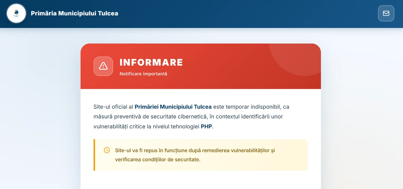 Primăria Tulcea și-a suspendat temporar serviciile online. 