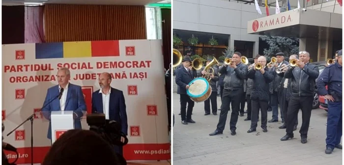 În timpul conferinţei de presă, fanfara a cântat afară pentru a acoperi scandările protestatarilor FOTO Adevărul / Andreea Anton