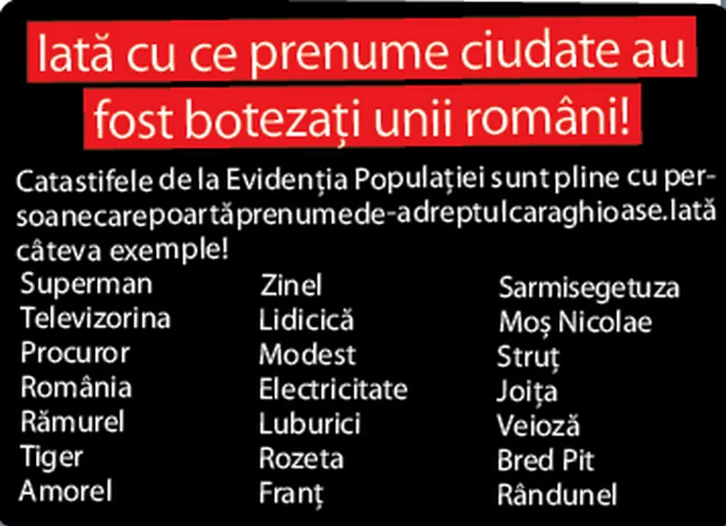 Iată cu ce prenume ciudate au  fost botezaţi unii români!