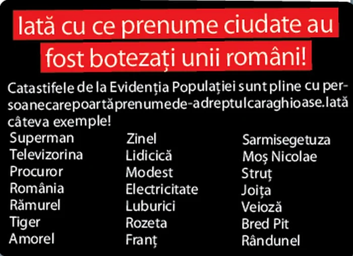 Iată cu ce prenume ciudate au fost botezaţi unii români!
