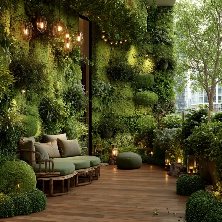Idei de amenajare pe terasă cu pereți luxurianți cu plante naturale / fațade cu plante - Ideal House