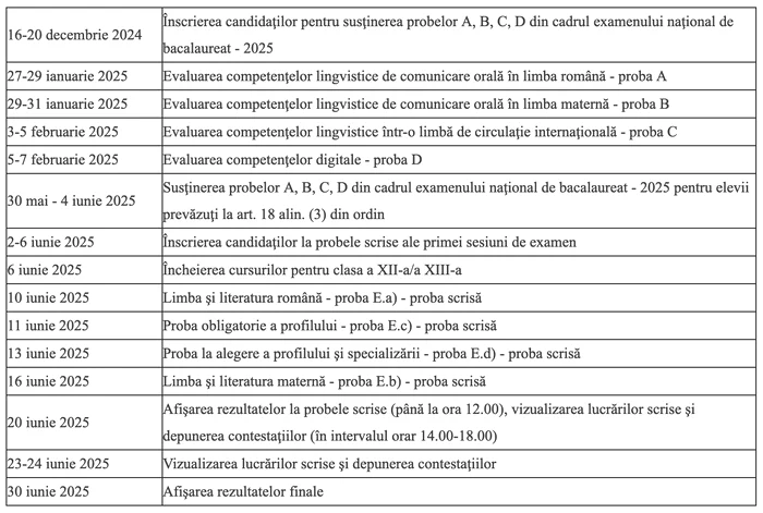 Cum a arătat calendarul Examenului de Bacalaureat în 2025