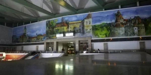 Pictura a fost realizată pe peretele de etajul supeior al Gării