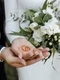 wedding bands hands bride groom with beautiful wedding bouquet made greenery white flowers jpg