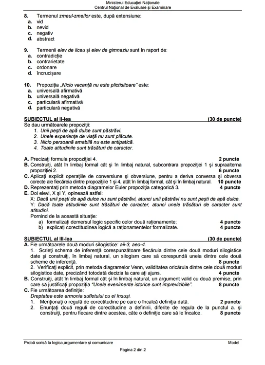 Proba E. Logică- prima sesiune