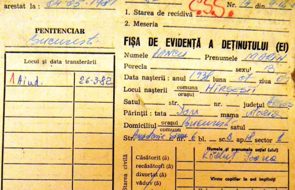 Fişa matricolă penală a lui Marin Iancu.