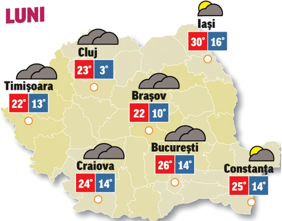 Prognoza meteo 25 mai anunță cer acoperit în majoritatea regiunilor