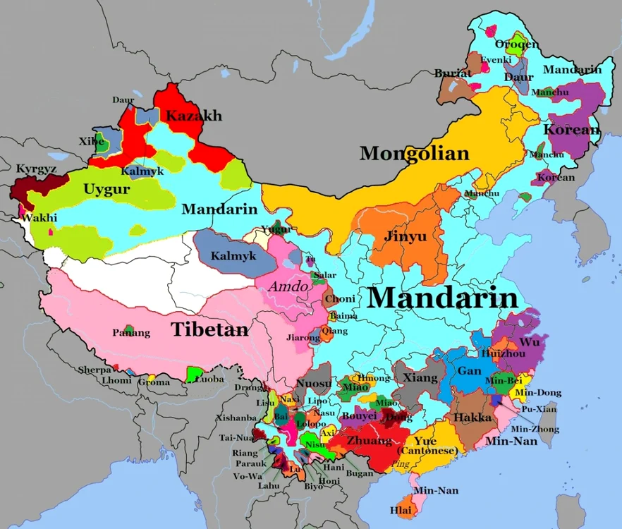 Map of languages spoken in China