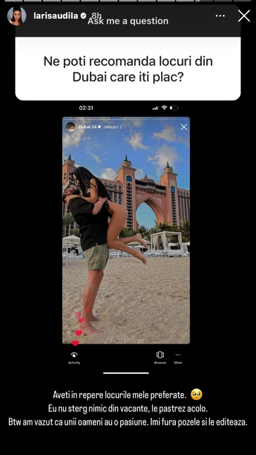 Postarea de pe Instagram a Larisei Udilă