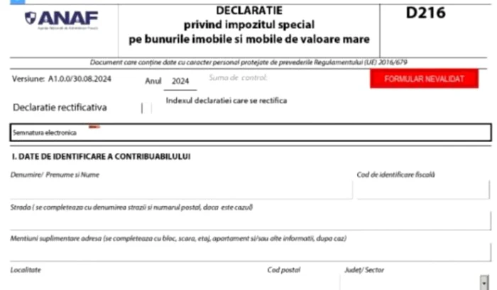 A fost publicat formularul pentru taxa pe lux. Foto ANAF, SPV