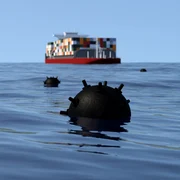 Navă container care navighează prin câmpul de mine navale în largul mării FOTO Shutterstock 