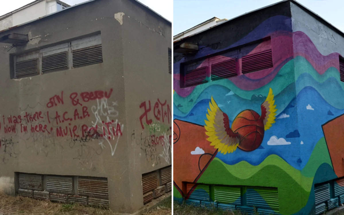 Transformatorul din cartierul ploieştean Perşani, înainte şi după pictareFoto: "Adevărul"