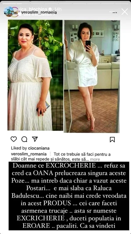 Mesajul Vicăi Blochina pentru Oana Roman / Foto: Instagram