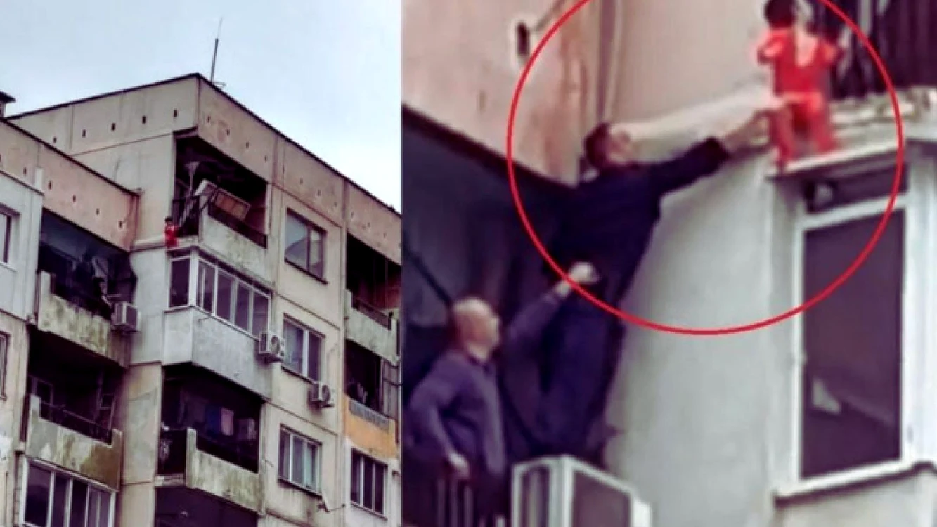 Băiețel de 3 ani care stătea pe exteriorul unui balcon de la etajul 8, salvat
