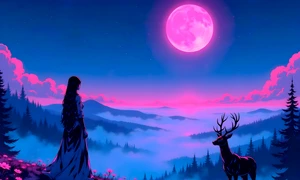 woman deer pink moon jpg
