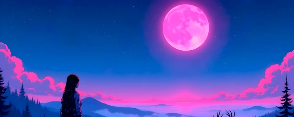 woman deer pink moon jpg