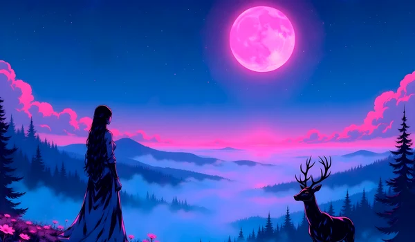 woman deer pink moon jpg
