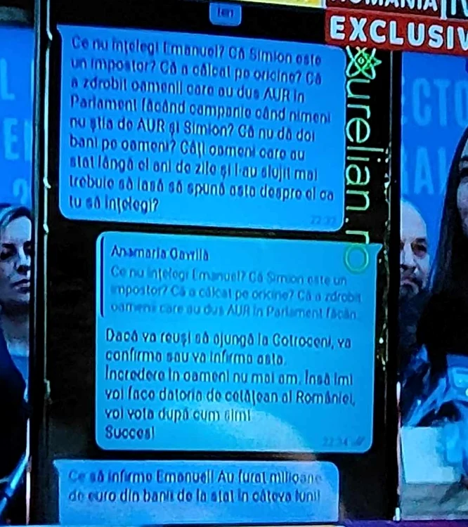 Mesajele WhatsApp. FOTO: captură foto Realitatea TV
