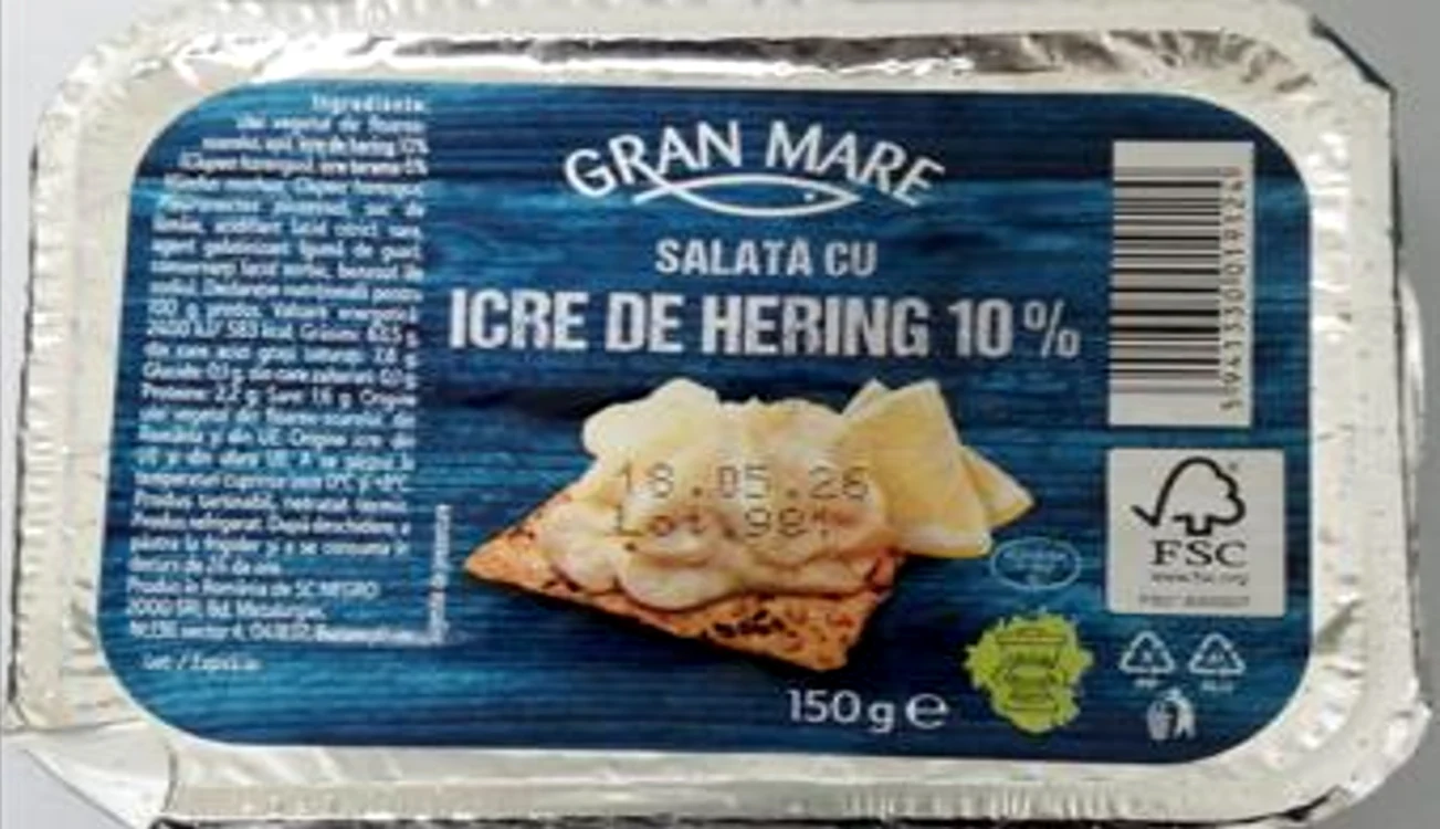 Salata cu icre de hering retrasă de la vânzare. FOTO: ANSVSA