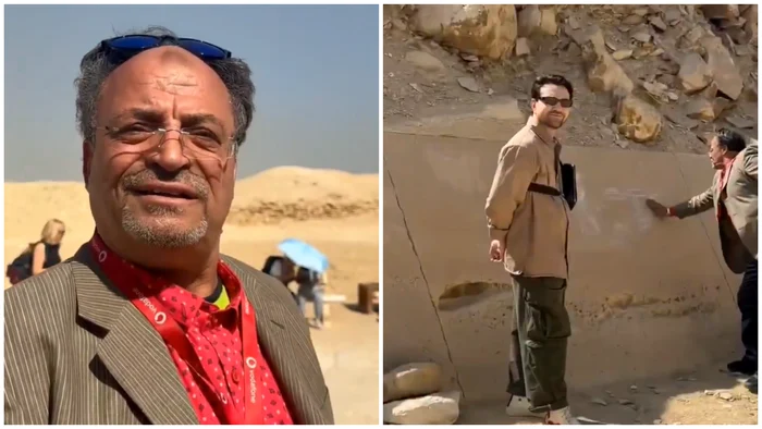 Bărbatul este surprins în flagrant în timp ce desenează pe piramidă. FOTO: captură video X