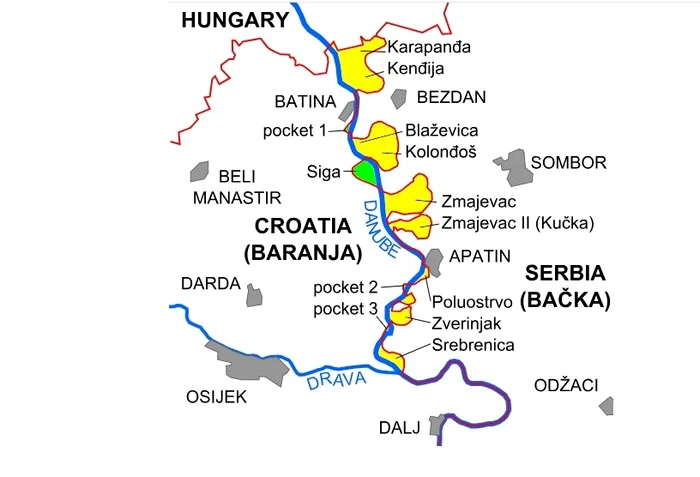 Teritoriile disputate între Croația și Serbia. Liberland este cel cu verde FOTO Wikipedia