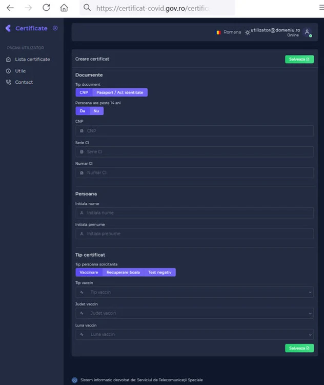 
    Optează pentru unul dintre cele 3 tipuri de certificat: de vaccinare, de recuperare sau de testare!  