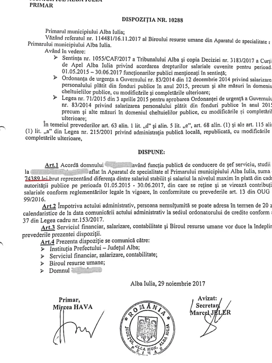 dispozitii salarii alba iulia