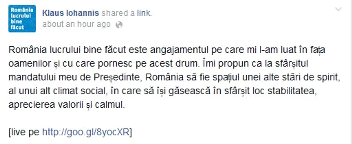 Încă din perioada campaniei electorale, Iohannis a păstrat o strânsă legătură cu cei de pe Facebook